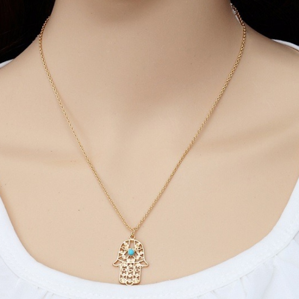 2 Brilliant Lady Hand Hamsa Gold Plated Necklaces - Picture 3 of 4